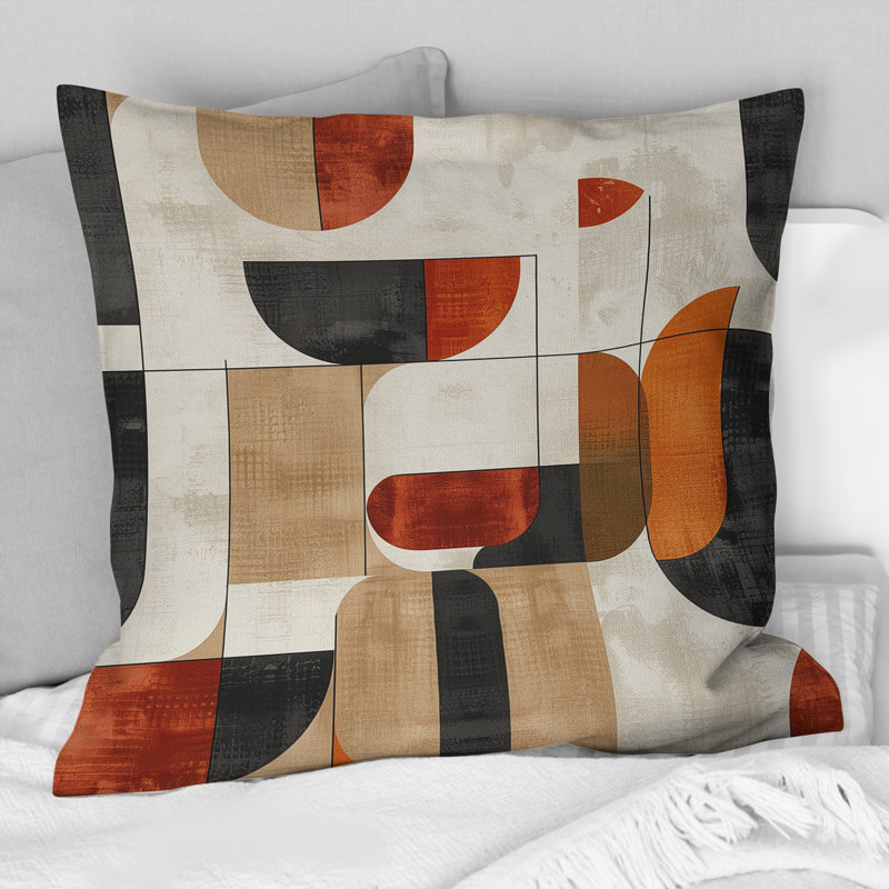 Red Red Midcentury Shapes - Coussin Mid-Century, H 18 po x l 18 po