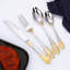 Ensemble de couverts 20 pièces en acier inoxydable embossé royal, fourchette et cuillère élégantes en or