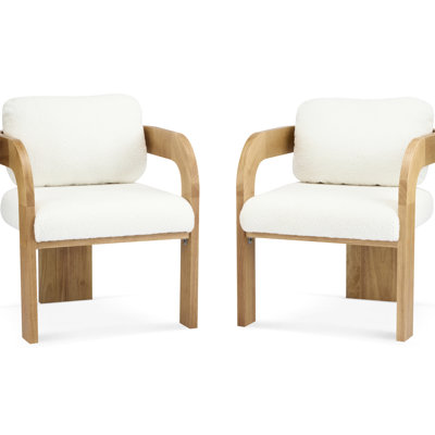 2 Dining Chair With White Boucle Cushions And Natural Rubber Wood Frame - Comfortable For Long-Term Use Color Solid 2 Chairs Movable Pillow Stable