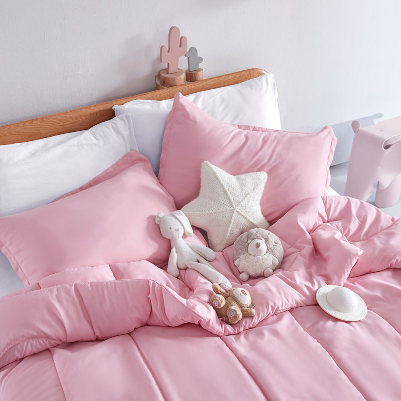 Twin Pink Microfiber Girls' Comforter and Sham Set