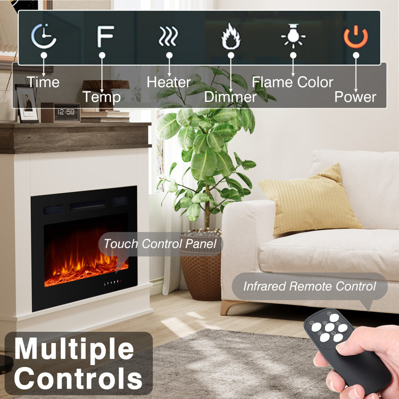  49” Modern Minimalist Electric Fireplace with Mantel, Color-Blocking Design, 12 LED Flame Colors, 32.9" H x 48.6" W x 7.7" D
