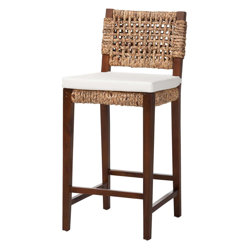 Tabouret de bar en acajou tissé à la main avec structure en acajou - Chaise à hauteur de bar entièrement assemblée