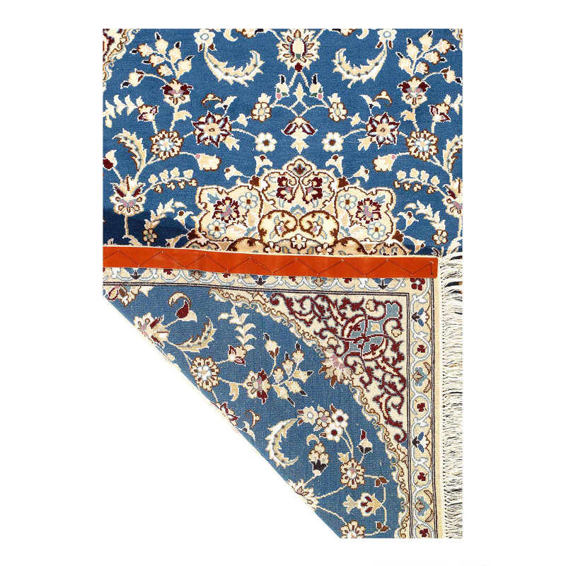 Tapis bleu clair / beige en laine / coton / soie 2 pi 11 po x 4 pi 6 po Preben