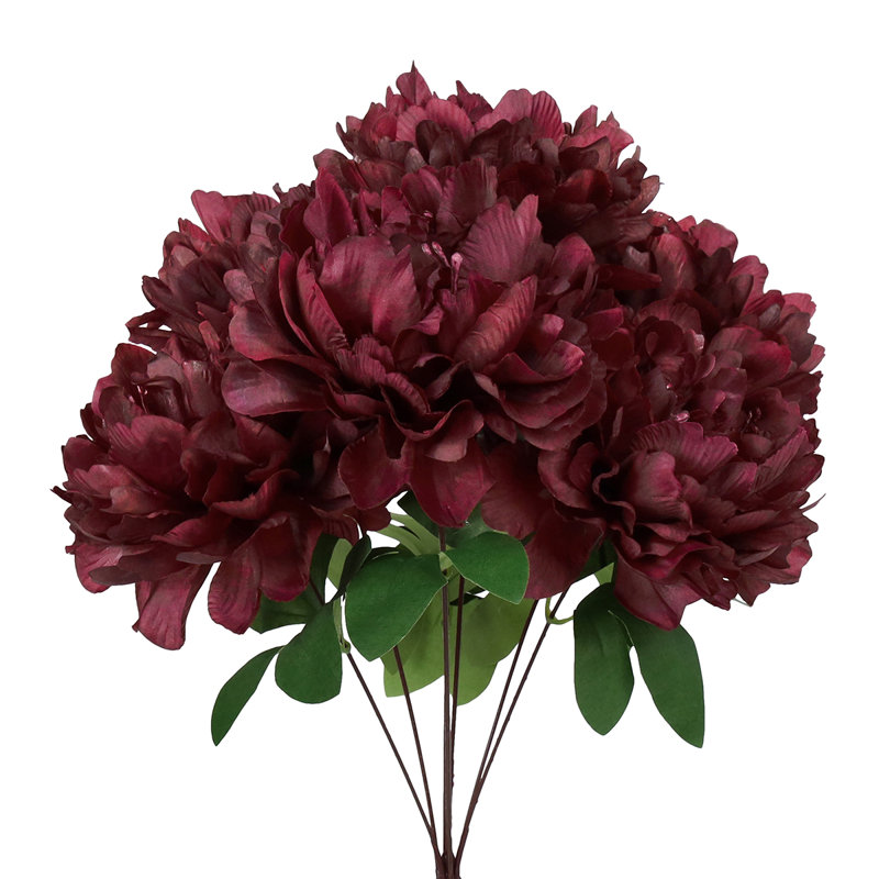 Artificial Hybrid Peony Flower Stem Bush Bouquet, Bourgogne