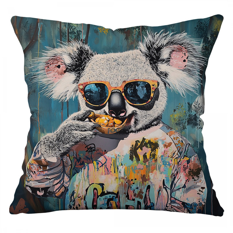 Coussin Koala, coussins en sergé de coton animal, Carré 18 po