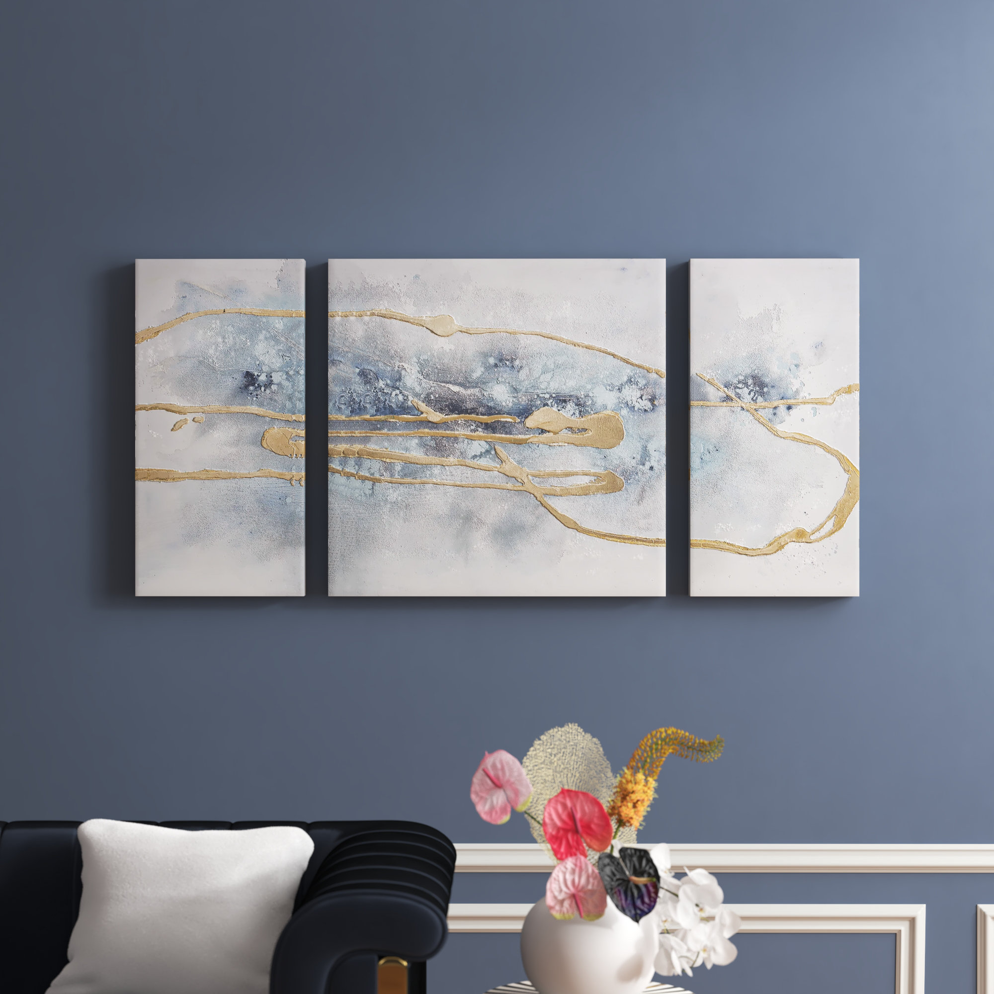 Shop Blue Cosmo 3 Piece Canvas Set Hand Embellished Textured