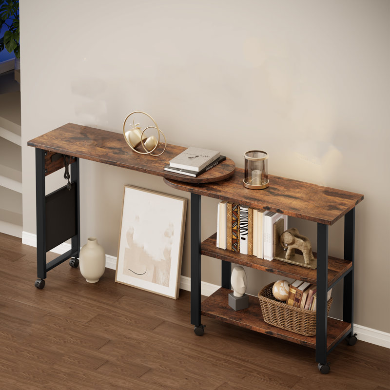 Sofa Table 360°rotating Tabletop 2-tier End Table