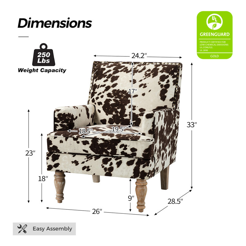 Broughton 26" Wide Polyester Armchair, Cowhide Print Polyester Blend