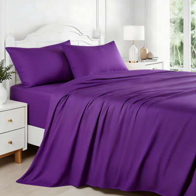 Ensemble de draps 4 pièces pour lit simple - Draps rafraîchissants et respirants - Literie à poches profondes de luxe pour enfants, adolescents et adultes - Infroissable - Lavable à la machine - Mauve