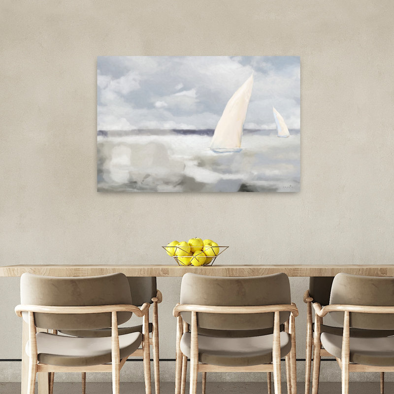 Voile sur la mer, art abstrait de paysage côtier, H 36 po x l 24 po