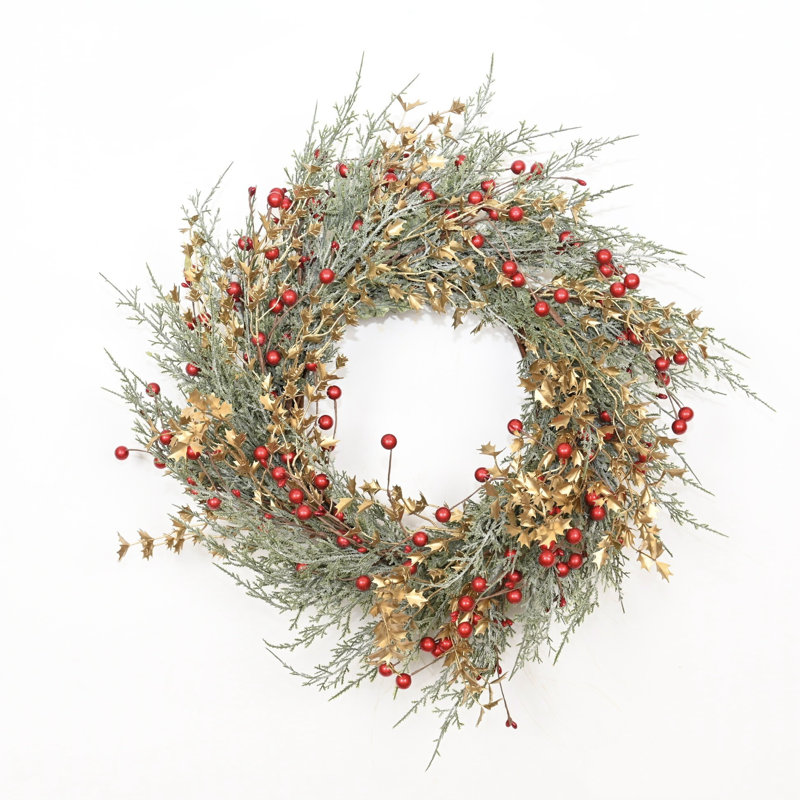 Couronne hivernale 24 po en forme de grappe de cyprès en feuilles de baies pour la porte d'entrée