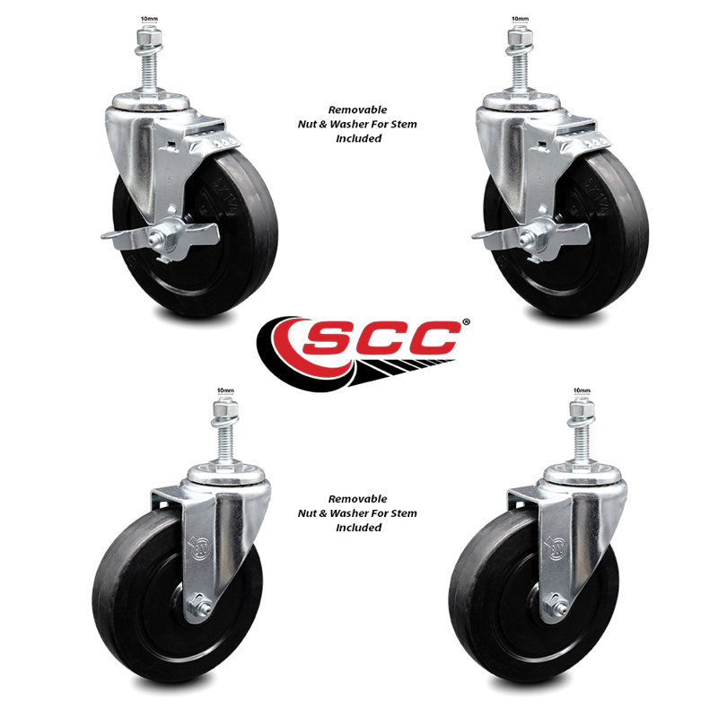Rubber 10MM Threaded Stem Caster Set 2 Brakes SCC