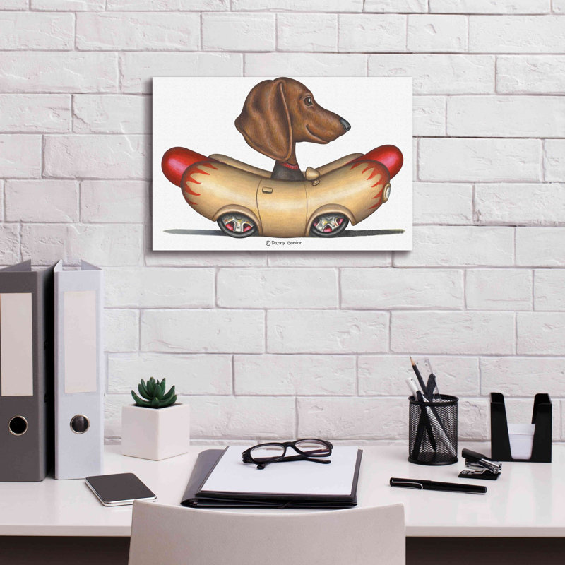 «Brown Dachshund Hotdog Car» par Danny Gordon, art, H 12 po x l 18 po x P 0,75 po