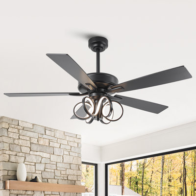 Modern 52" Double-Sided 5-Blade LED Ceiling Fan With Remote Control