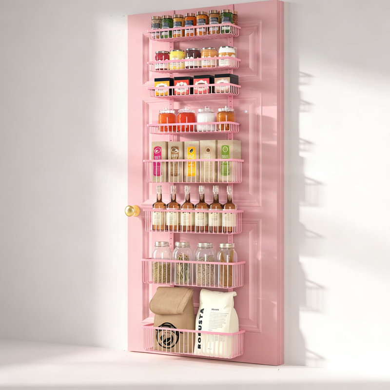 Rangement rose au-dessus de la porte avec 8 paniers de rangement réglables, Rose