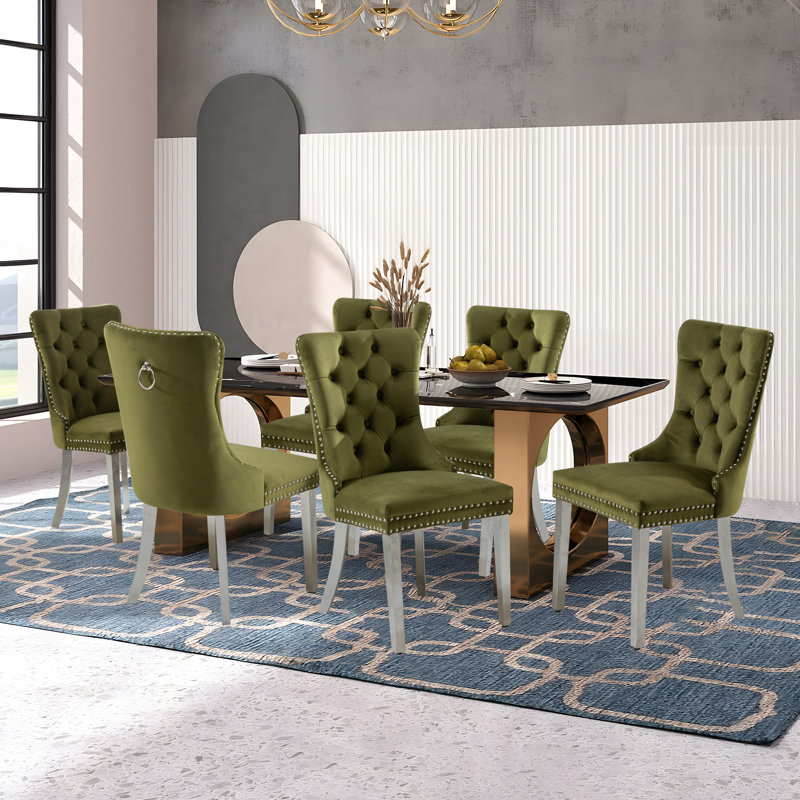 Chaise de salle à manger Klingbeill, 4, Vert, Argent argent