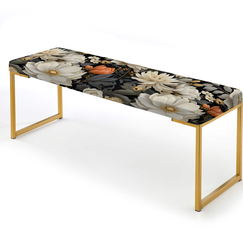 Urban Bohemian Poppies Pattern - Floral Upholstered Gold Bench