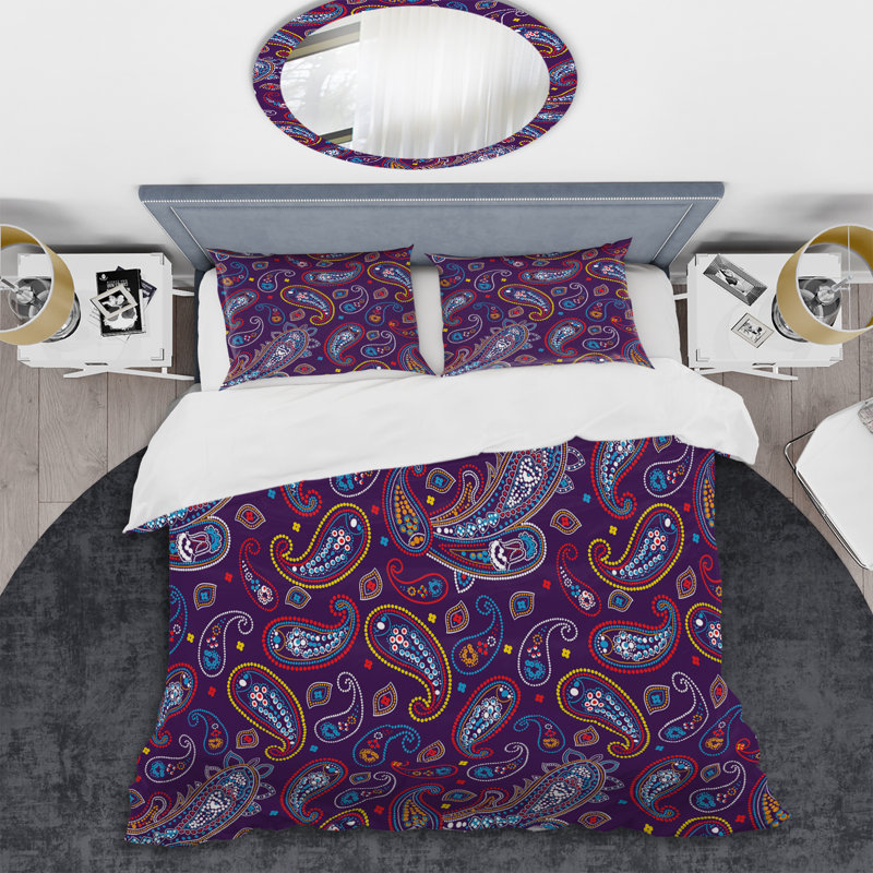 Cachemire floral mauve - Ensemble de housse de couette abstrait - Microfibre de polyester