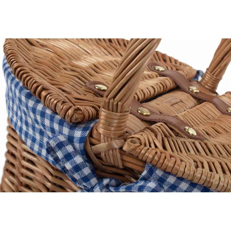 Wicker Child sized Lined Hamper Basket, Light Steamed/Blue White