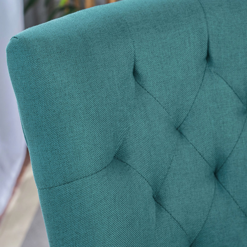 2 Contemporary Dining Chairs - , Sloped , Seat, Dark Brown Wood Legs, Teal Of Modern Fabric Upholstery, Birch Color