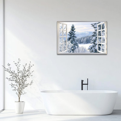 Large Winter Wonderland Wall Art - Art encadré sur toile, arbre d'hiver et paysage enneigé pour la décoration de salon, impression de paysage de chute de neige sereine pour la décoration murale de chambre à coucher, œuvre d'art sur toile de fenêtre, 36 po x 48 po