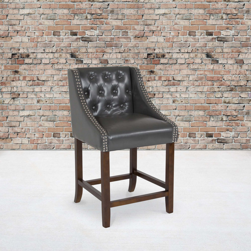 Tabouret de bar touffeté Desaria, Tabouret de comptoir (siège d'une hauteur de 24 p, Gris foncé