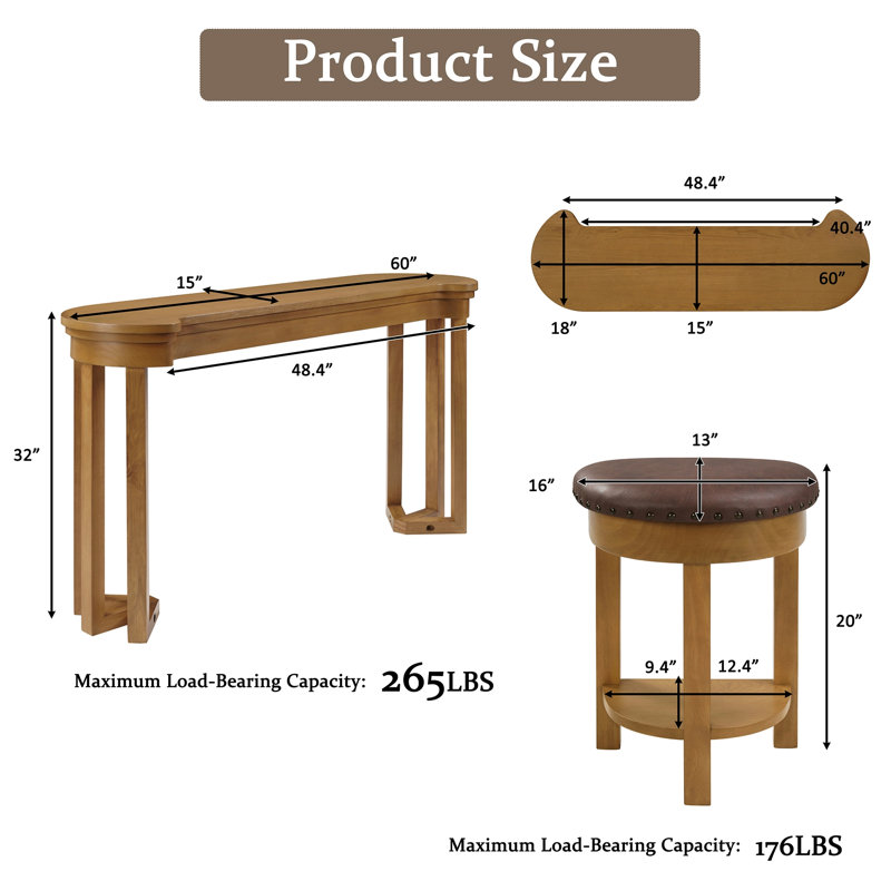 Ensemble de table de bar 4 pièces avec 3 tabourets de bar rembourrés en polyuréthane, table de petit-déjeuner avec 3 tabourets rembourrés