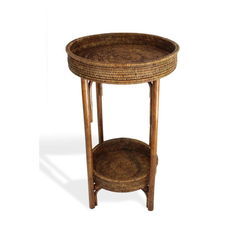 Table d'appoint ronde avec plateau amovible, Brun antique