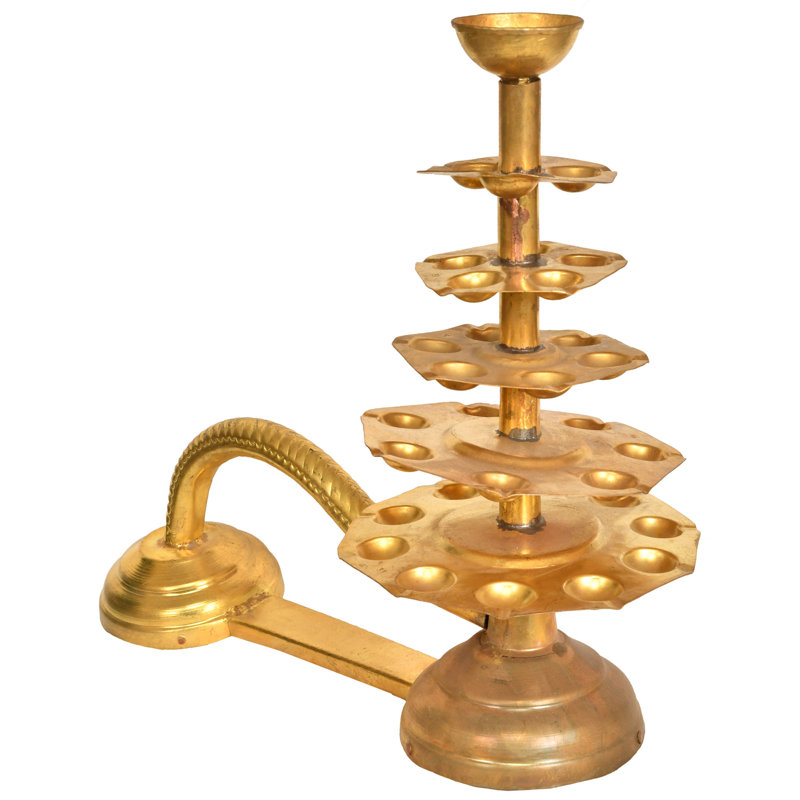 19" Large Handheld Aarti Lamp Brass Multi-Wick - Traditional Hindu Temple Oil Lamp for Ceremony Decor