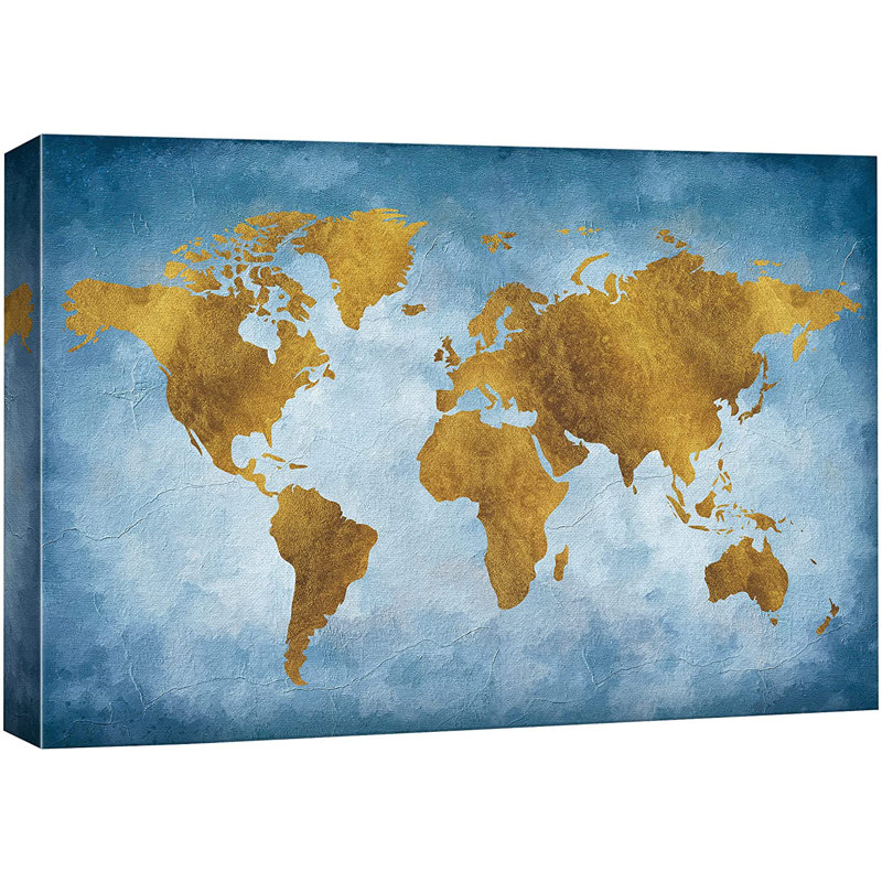 Carte du monde paysage des îles - impression sur toile tendue, H 32 po x l 48 po x P 1,5 po
