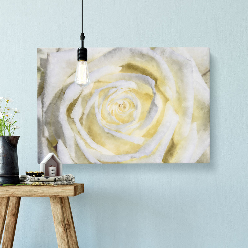 Crisp White Rose - Wrapped Canvas Painting, 50cm H x 76cm W x 3cm D