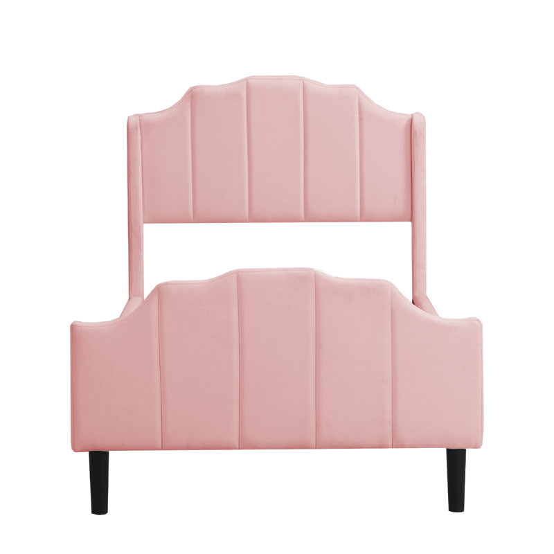Bogley Upholstered Velvet Bed, European Single (90 x 200cm), Pink