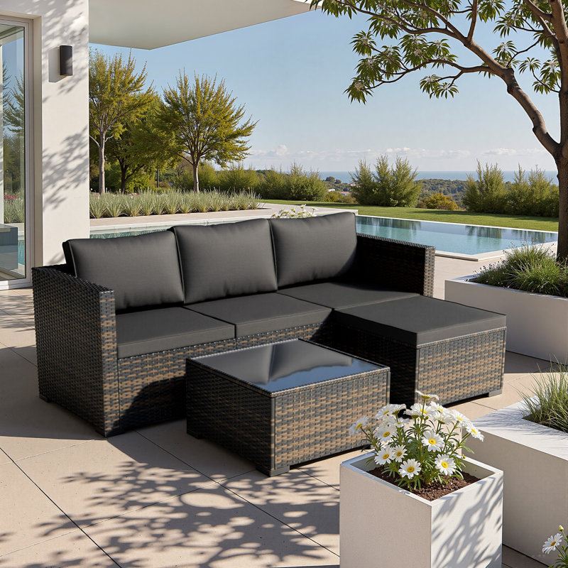  Patio Furniture Set- All-Weather, Thick Cushions & Wide Armrests -5 Piece Outdoor Patio Conversation Couch Sets, Wicker Rattan Outdoor Sectional Sofa for Garden, Patio, Poolside