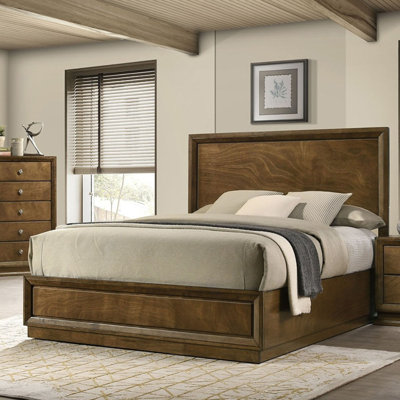 Strong Look Transitional Style 1pc Bed Walnut Wooden Panel Bedframe High HB Bedroom Furniture