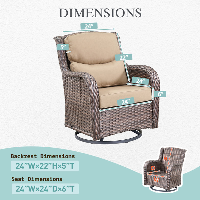 Aoodor Smile Outdoor Chair Cushions Set, Sunbrella Fabric High Back and Deep Seating Outdoor Cushion, Canvas Heather Beige