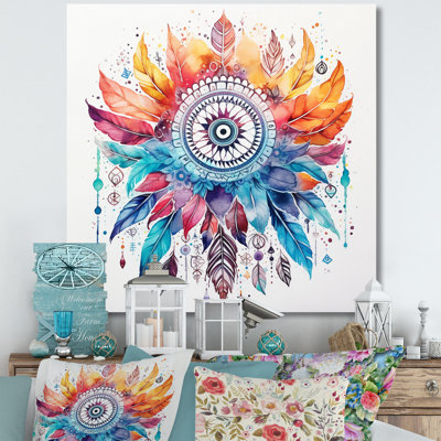 " Orange And Blue Boho Dreamcatcher Watercolor I "