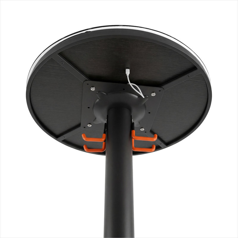 Table basse ronde de 34 pouces avec lumières, base en acier noir mat et plateau en verre, table de pub moderne pour la cuisine ou le bistro