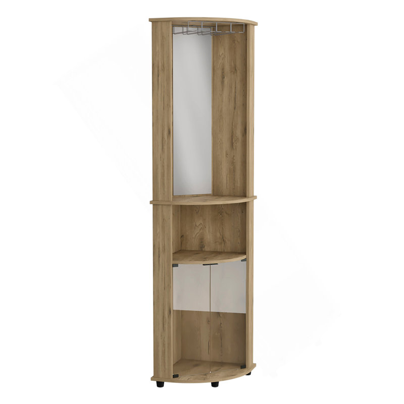 Armoire de coin à miroir H 75 "Chicago, avec portes en verre, deux tablettes et verres à pied Macadamia
