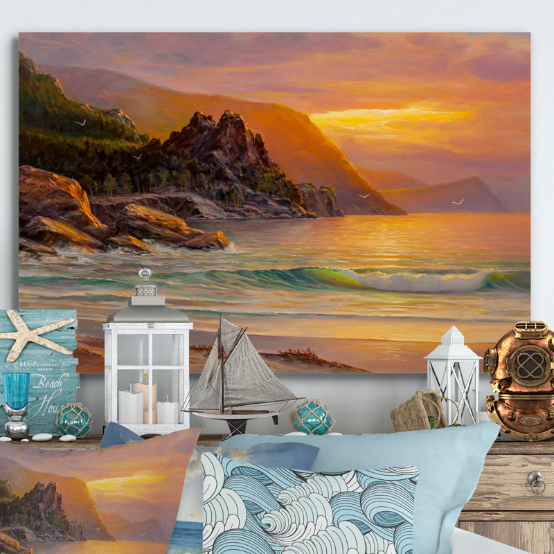 «Ocean Sunset And Waves IV», reproduction sur toile flottante, H 8 po x l 12 po x P 1 po, Toile tendue