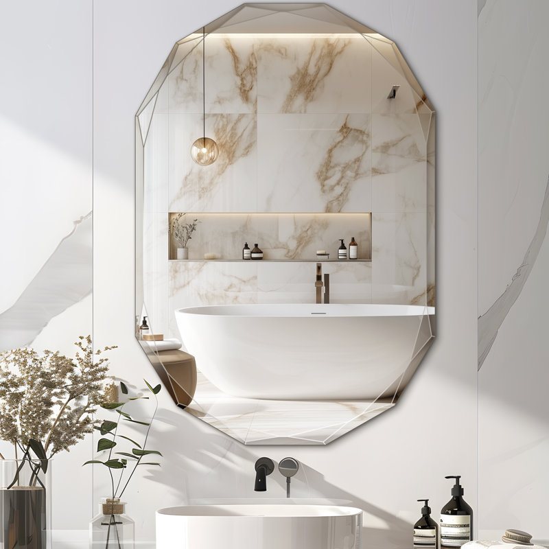 Miroir décoratif de salle de bain biseauté sans cadre, Ovale, 26 po x 38 po