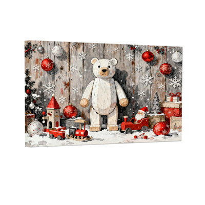 Christmas Christmas Bear Snowflakes Ornaments Toys Decorations Winter Scene Set of 3 Canvas Wall Art Prints