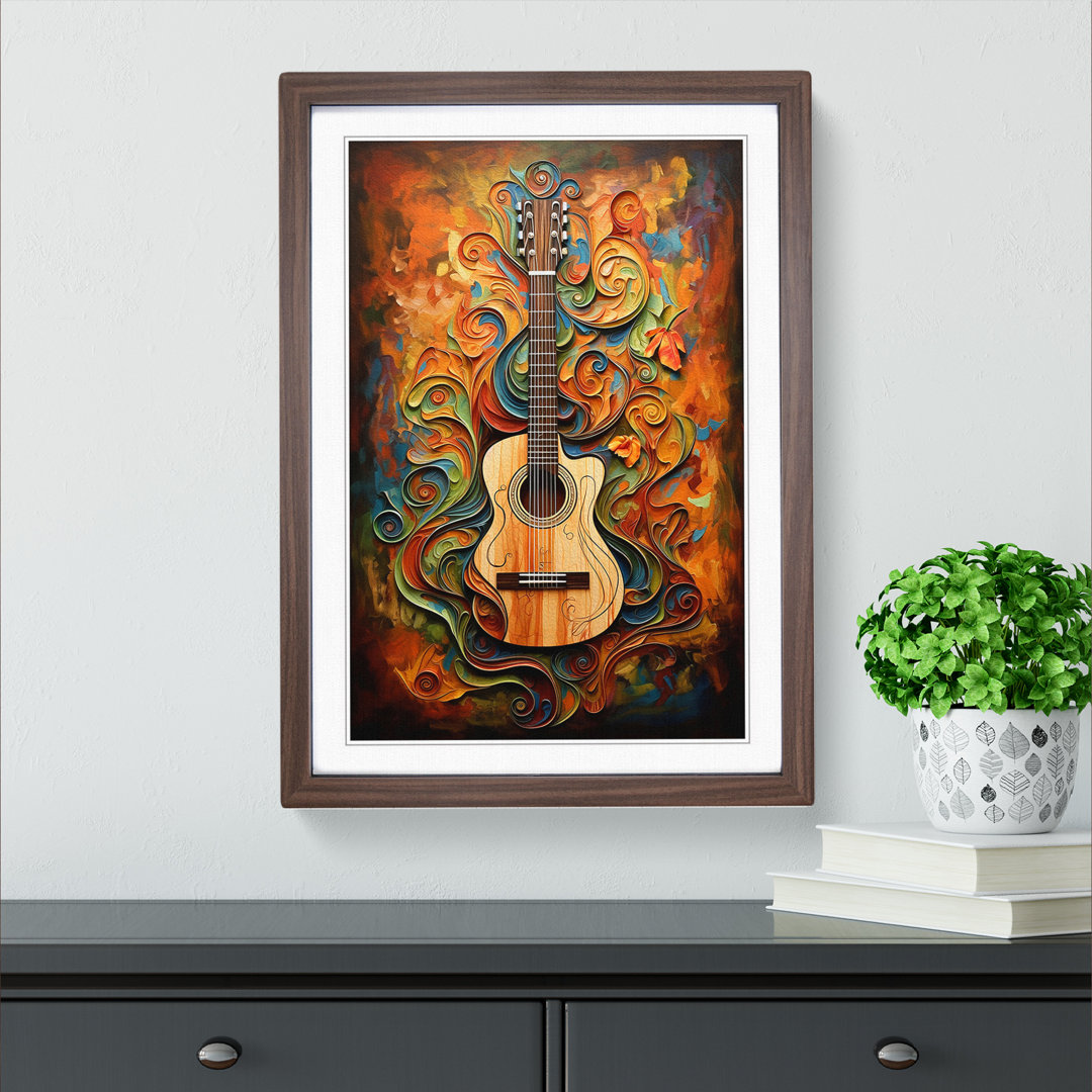 Acoustic Guitar Tachisme Art - Framed Print