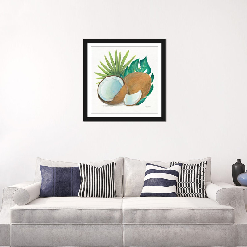 « coco palm v », reproduction sur toile tendue, H 16 po x l 16 po x P 1 po, Papier d'art encadré noir, Blanc
