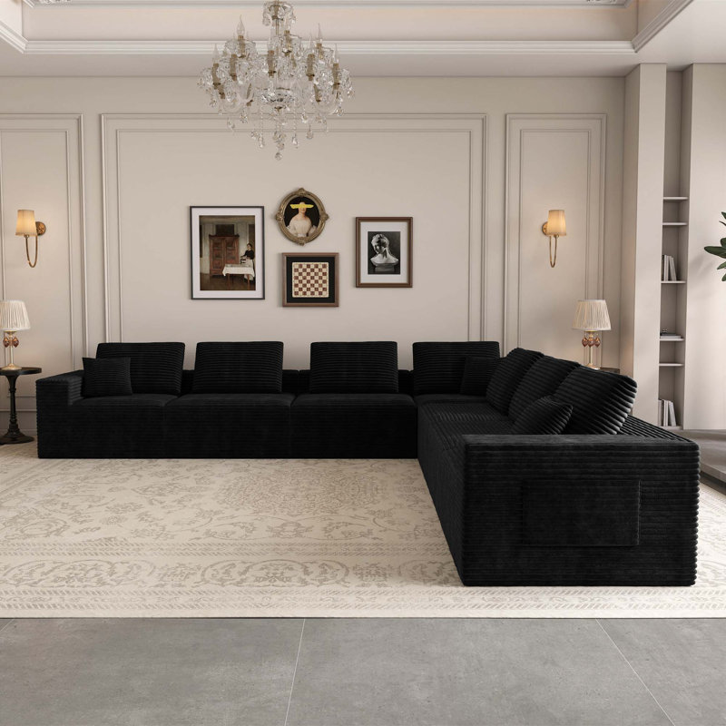 Canapé modulaire modulaire sans assemblage requis et tissu en velours côtelé moelleux