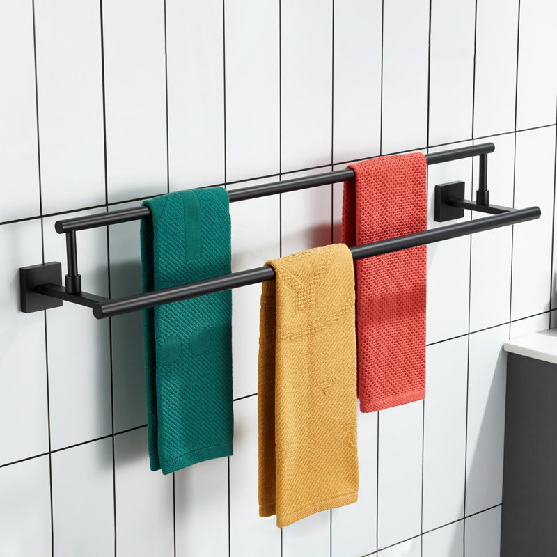 Barre à serviettes de bain double 32 pouces, Noir mat
