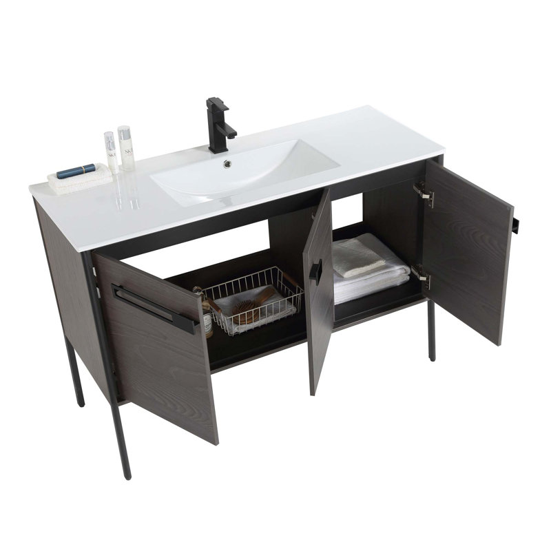 48" Single Bathroom Vanity, Matte Black, Black Coal Oak