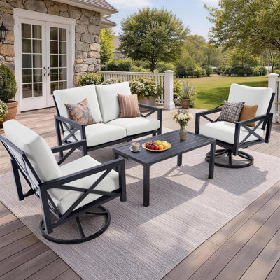 Outdoor Metal 4 Person Seating Group With 2 Swivel&Rocking Chair
