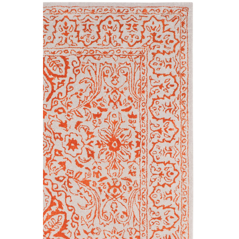 Tapis gris / rouille en viscose / laine touffeté à la main Zeringue, Rectangle 5 pi x 8 pi