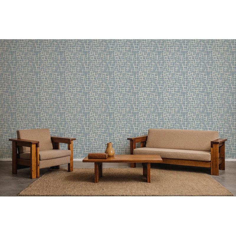 Net - Wallpaper, Pale Mineral Blue Reverse, Faux Grasscloth, Non-Pasted