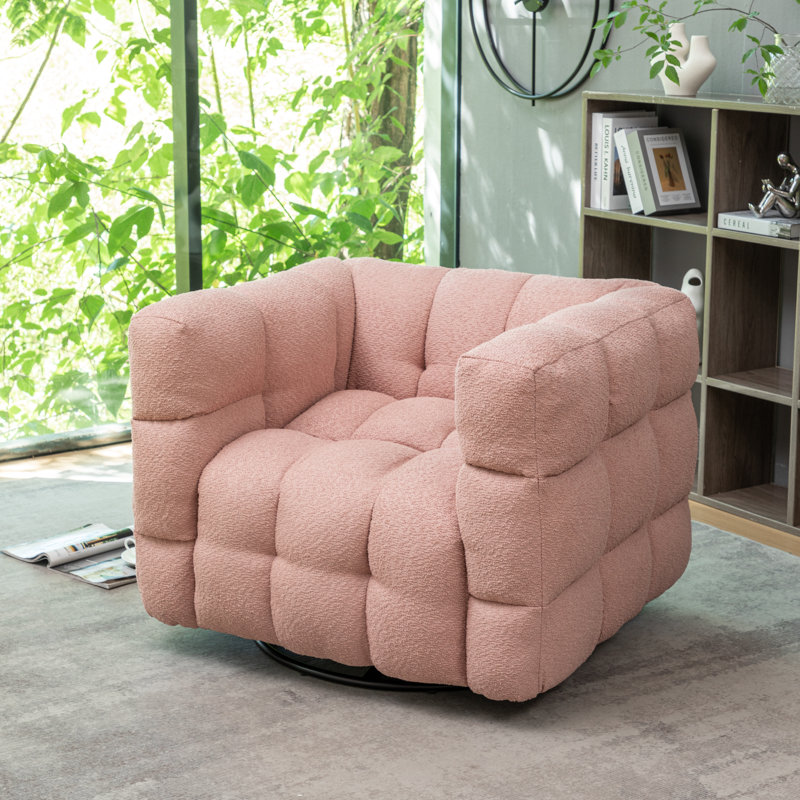 Armir 38" Wide Tufted Polyester Swivel Chair with Square Arm, Pink Polyester Blend